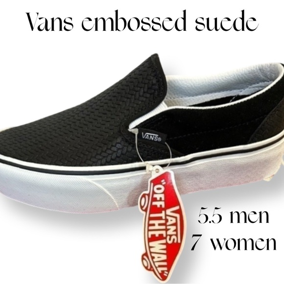 Vans Unisex 1.5” platform Classic Slip-On Embossed Suede Black/True White NIB - Picture 7 of 15